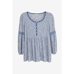 Max Studio Blue White Boho Peasant Tunic Top Size Small